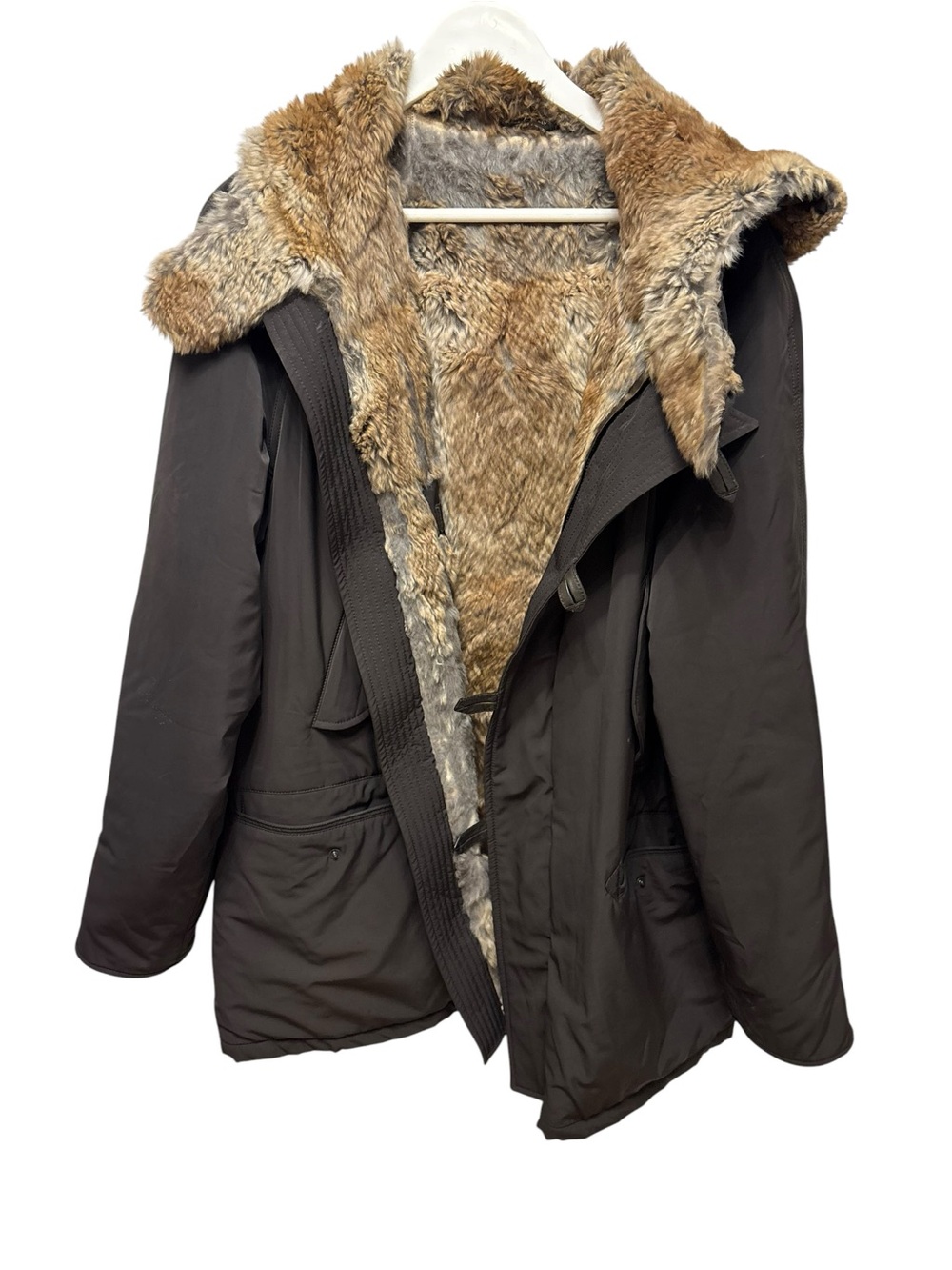 Vintage Giorgio Armani Women’s Fur-Lined Hooded Parka – Large – Made in Italy